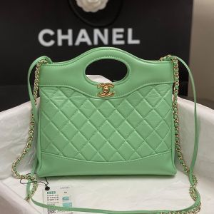 Chanel AS4133 Mini 31 Shopping Bag in Shiny Crumpled Calfskin Green