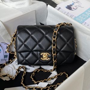 Chanel AS4263 Mini Classic Flap Crossbody Bag with Quilted Logo in Lambskin Black