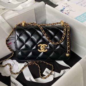 Chanel AS2615 Mini Flap Crossbody Bag with Sphere Embellishment in Shiny Calfskin Black