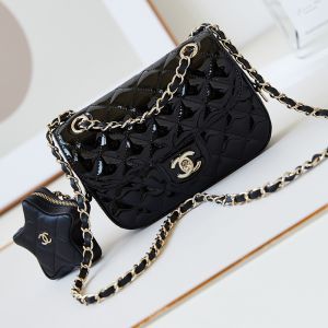 Chanel AS4646 Mini Flap Crossbody Bag with Star Coin Purse in Mirror Calfskin Black