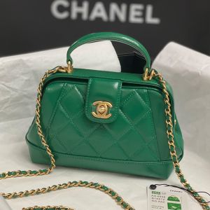 Chanel AS4109 Mini Flap Doctor Handbag with Chain in Shiny Calfskin Green