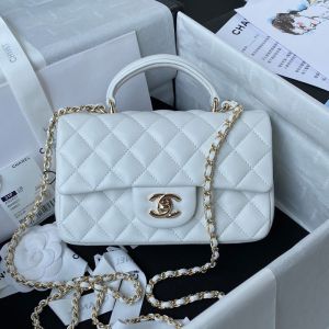 Chanel AS2431 Mini Flap Handbag with Chain in Shiny Lambskin White