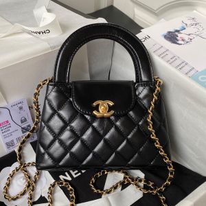 Chanel AS4416 Mini Kelly Shopping Bag with Chain in Shiny Crumpled Calfskin Black