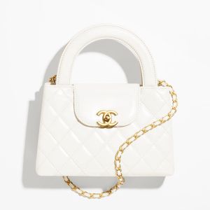 Chanel AS4416 Mini Kelly Shopping Bag with Chain in Shiny Crumpled Calfskin White