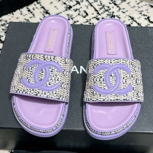 Chanel Platform Slides Women Woven and Calfskin Purple