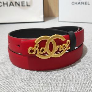 Chanel Reversible Belt with Chanel Logo Buckle in Calfskin Red