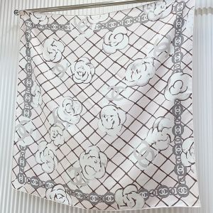 Chanel Scarf 90 with Camellia Logo Motif in Silk Pink