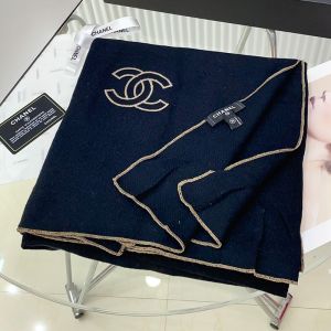 Chanel Scarf with Logo Embroidery in Cashmere Black