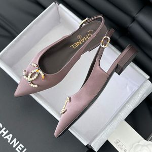 Chanel Slingback Flats with Pearl Logo Women Satin Purple