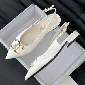 Chanel Slingback Flats with Pearl Logo Women Satin White