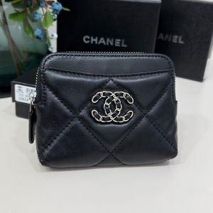 Chanel AP2086 Small 19 Zipped Coin Purse in Shiny Lambskin Black/Silver