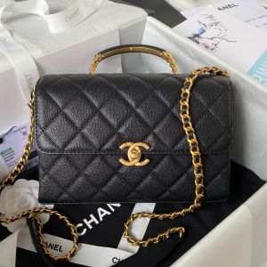 Chanel AS4008 Small Carry Me Flap Handbag in Grained Calfskin Black