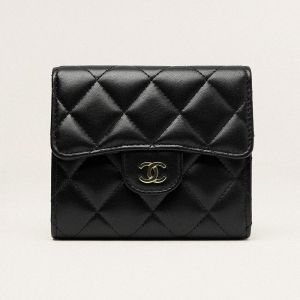 Chanel AP0231 Small Classic Flap Trifold Wallet in Calfskin Black/Gold