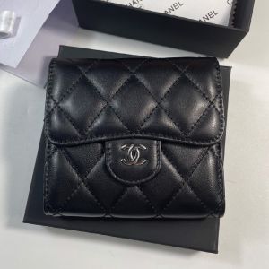 Chanel AP0231 Small Classic Flap Trifold Wallet in Calfskin Black/Silver