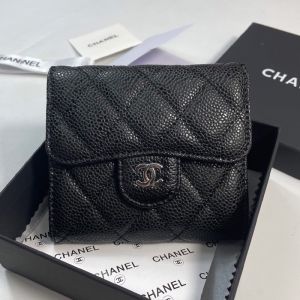 Chanel AP0231 Small Classic Flap Trifold Wallet in Grained Calfskin Black/Silver