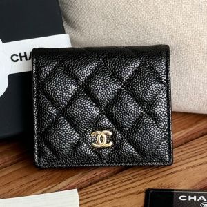 Chanel Small Flap Bifold Wallet in Grained Shiny Calfskin Black/Gold