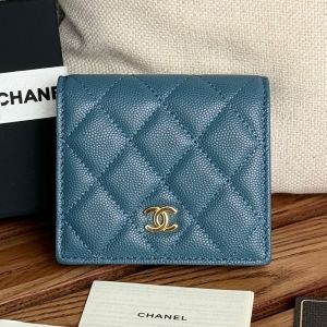 Chanel Small Flap Bifold Wallet in Grained Shiny Calfskin Blue