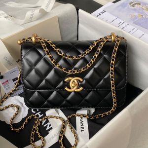 Chanel AS2649 Small Flap Crossbody Bag with Sphere Embellishment in Shiny Calfskin Black