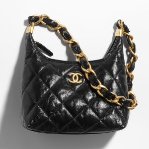 Chanel AS4922 Small Hobo Bag with Chunky Chain Strap in Lambskin Black