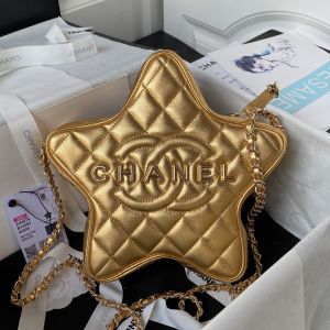 Chanel AS4579 Small Star Chain Crossbody Bag with Chanel Logo in Crumpled Lambskin Gold/Black