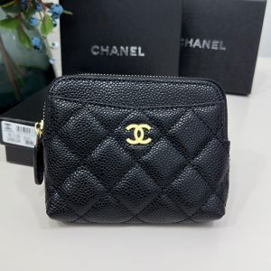 Chanel Small Zipped Coin Purse in Grained Calfskin Black/Gold