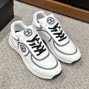 Chanel Sneakers with Embroidery Logo Women Calfskin and Stretch Fabric White