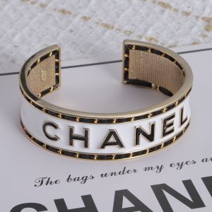 Chanel Thick Cuff Bracelet with Chanel Letters in Metal and Enamel White/Black