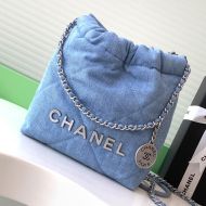 Chanel AS3980 Mini 22 Hobo Bag with Chanel Letters in Denim Blue