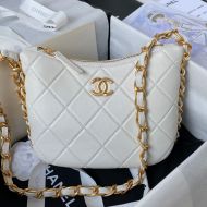 Chanel AS4443 Hobo Bag with Chunky Chain Strap in Lambskin White